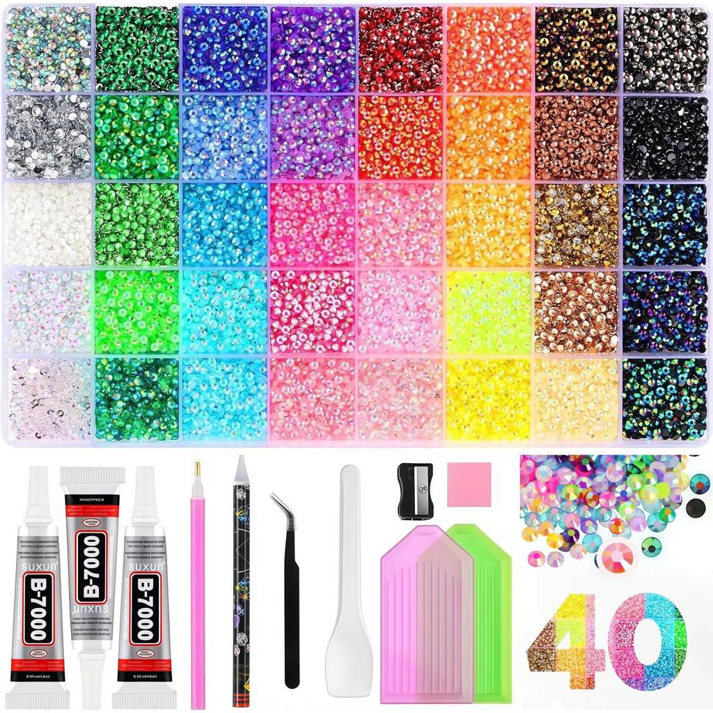 Strass colorati in resina da 3 mm: 40 Colori AB e Gelatina per Abbigliamento Fai-da-Te, Nail Art e Telefoni