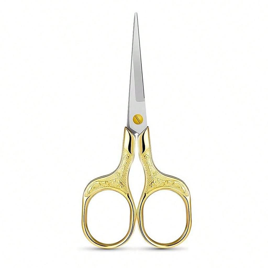 1pc-Flower Vintage Stainless Steel Household Scissors, Square Handle Embroidered Scissors, Student Office Small Scissors