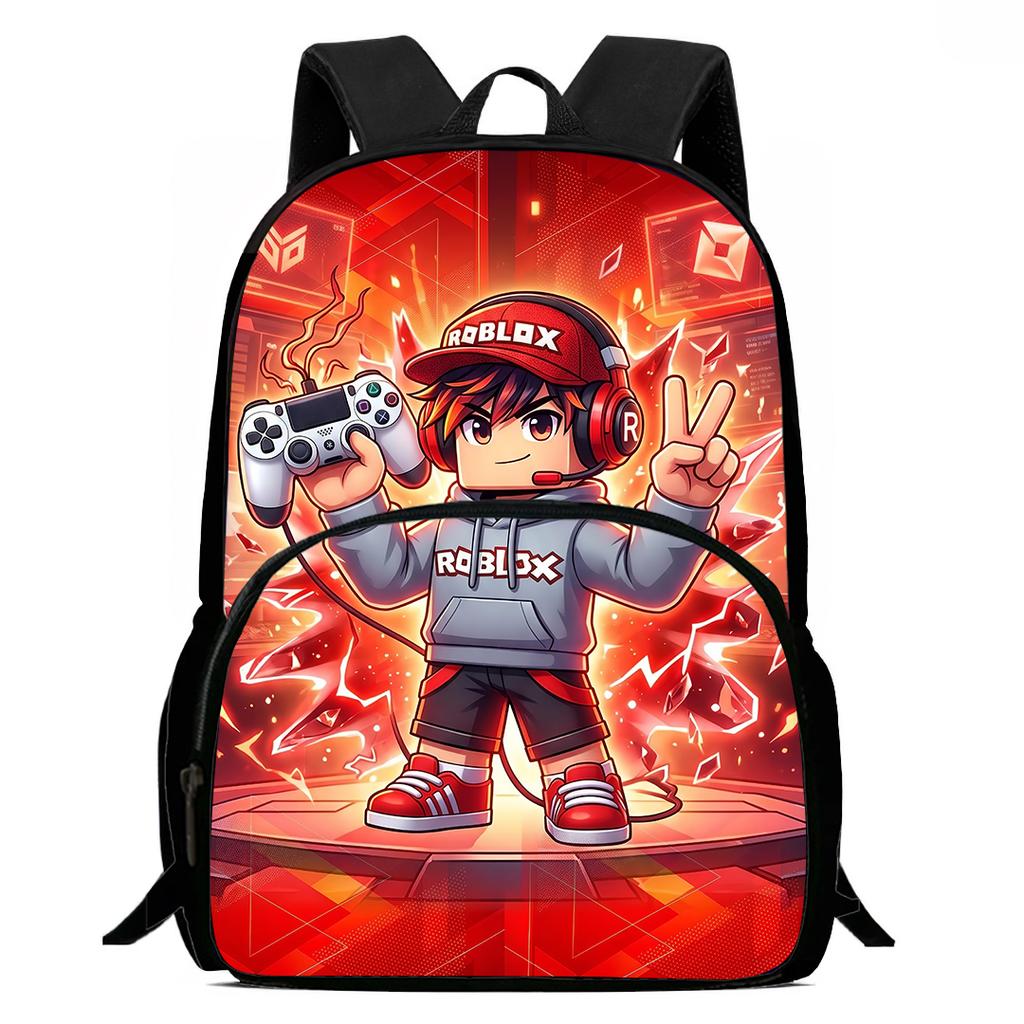 15-Inch Roblox Cartoon Backpack, Large Capacity Back Support Backpack with Front Pocket, Suitable for Unisex Children Aged 5-8