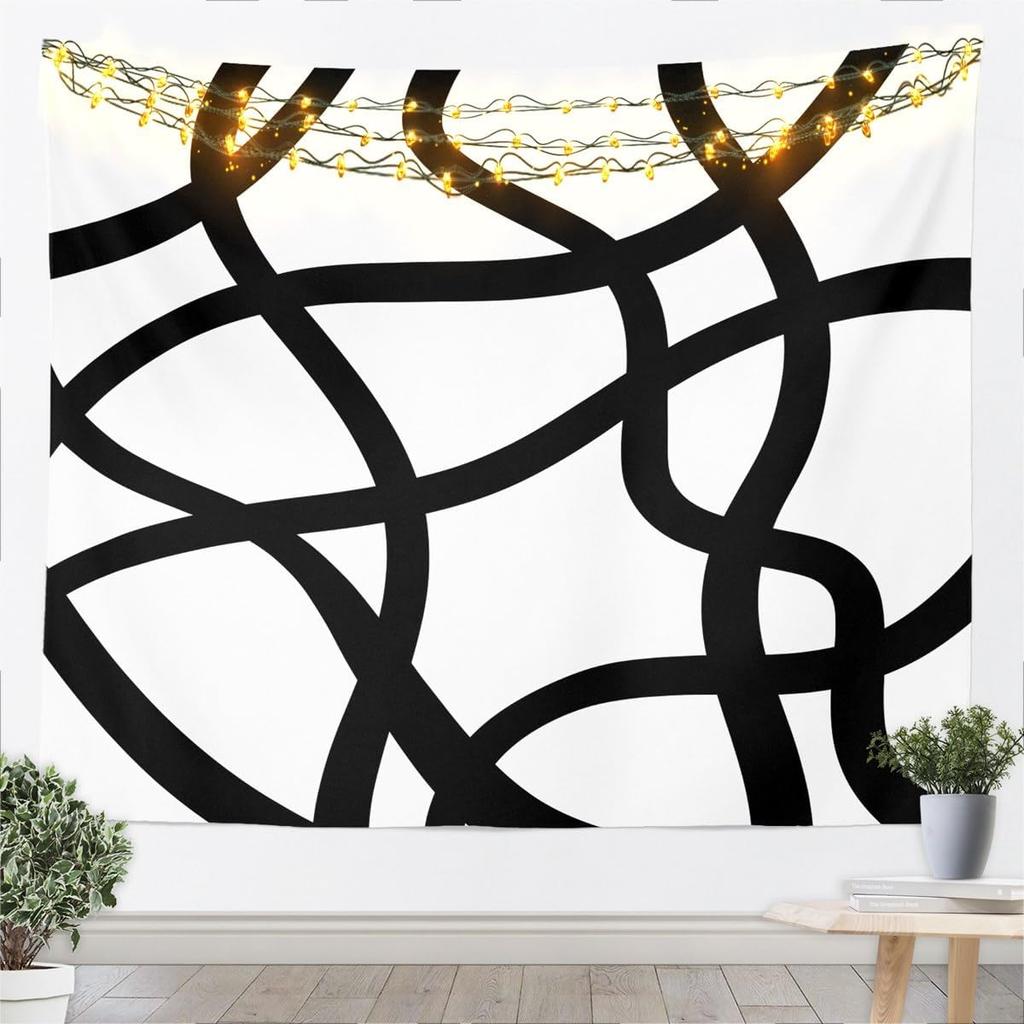 Stripes Wall Art Dark Black And White Tapestry For Kids Boys Girls Teens Room Decor Abstract Hanging Blanket Medium Geometric