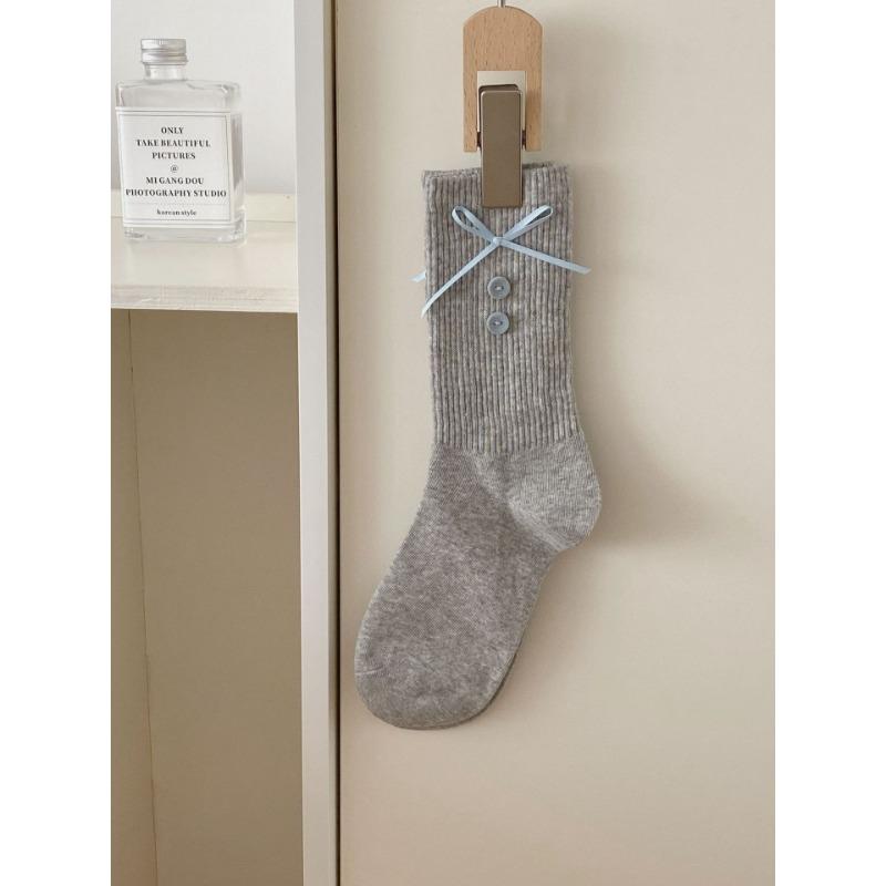 

Grayish-blue Socks with Sweet Bows and Colorful Buttons, A Bunch of College-style Socks 1 pair сірий колір