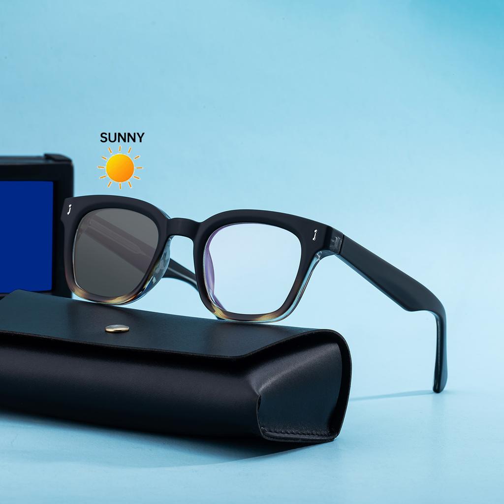 New square frame photochromic sunglasses for men, personalized propionic acid needle insertion, trendy UV protection sunglasses for men