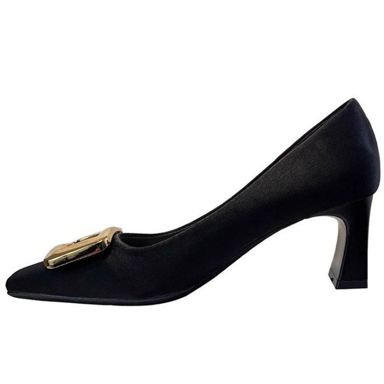 French temperament elegant high heels new autumn professional square head black thick heel single shoes