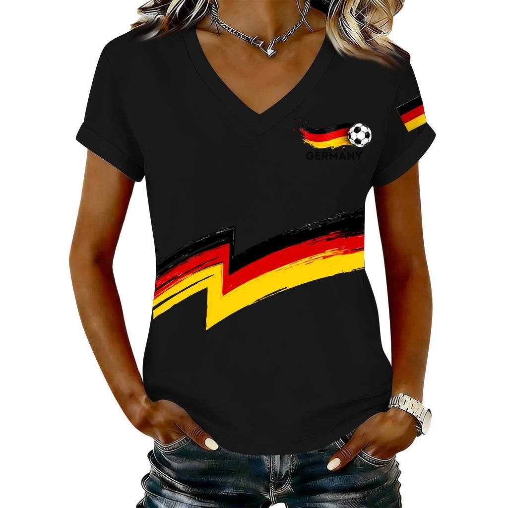 Women's V Neck Casual T Shirt Lightweight Short Sleeve Top with Letter Print and Graphic Design Suitable for Daily Wear and Outdoor Activities
