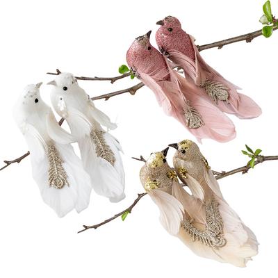 Künstliche Vögel Schaumstoff Simulation Kolibri Feder Vogel Champagner Weiß Rosa Weihnachtsbaum Gartendekoration Anhänger