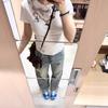 American Spice Girl Shoulder Short Sleeve Women's Summer Necklace Printed White Cotton T-Shirt Slim Skinny Short Top Trend