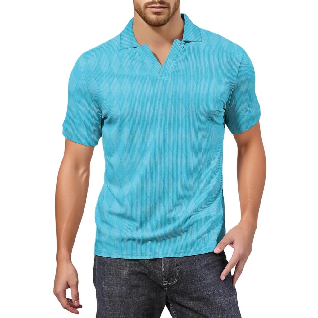 Moda Hombre Top Estampado Cuello en V Manga Corta Camiseta de Golf