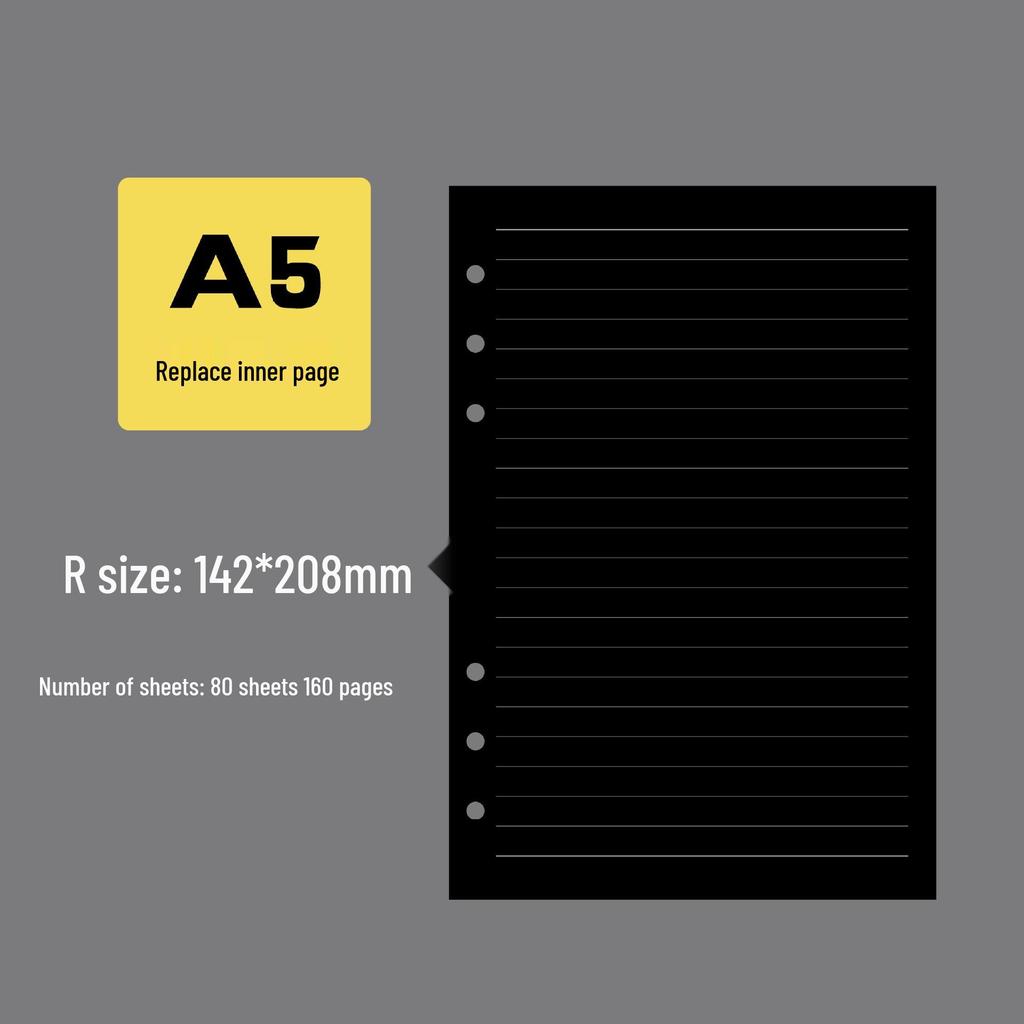 Minimalist Black A5 PU Leather Loose-Leaf Notebook with Black Card Paper Inner Pages