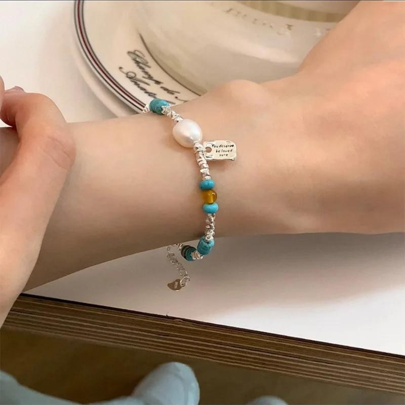 VENTFILLE Bracelet en argent sterling 925 avec perles et nœuds en bambou pour femme et fille, bijoux coréens simples, cadeau d'anniversaire, livraison directe