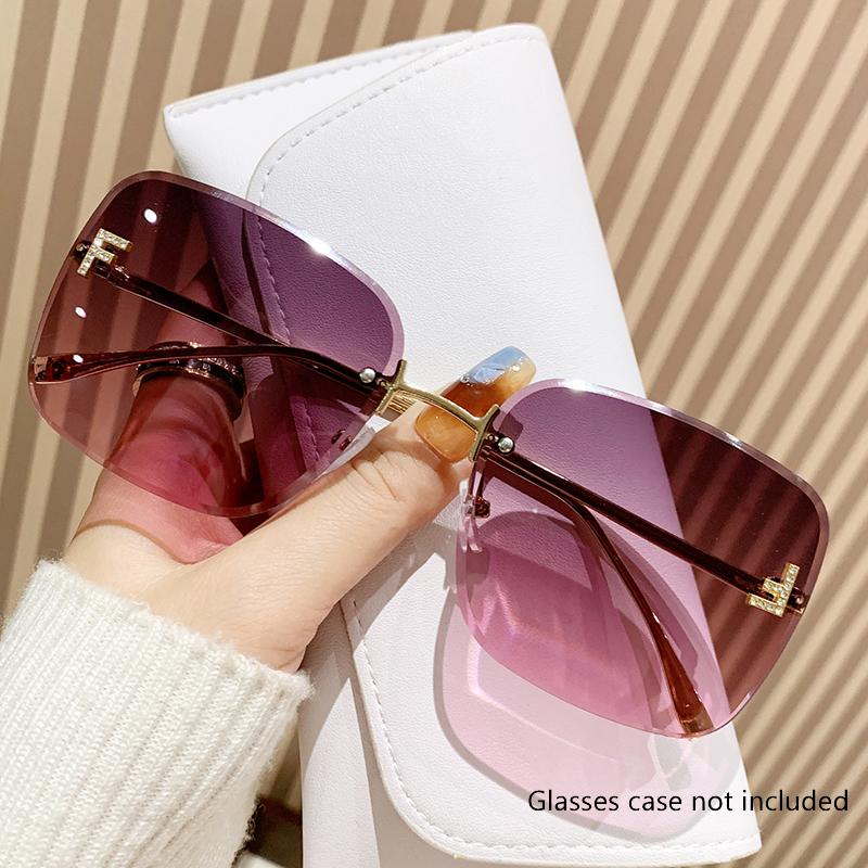 Autumn New Metal Rimless Sunglasses Trend Glasses Letter F Diamond-Encrusted Square Large Frame Sunglasses Female