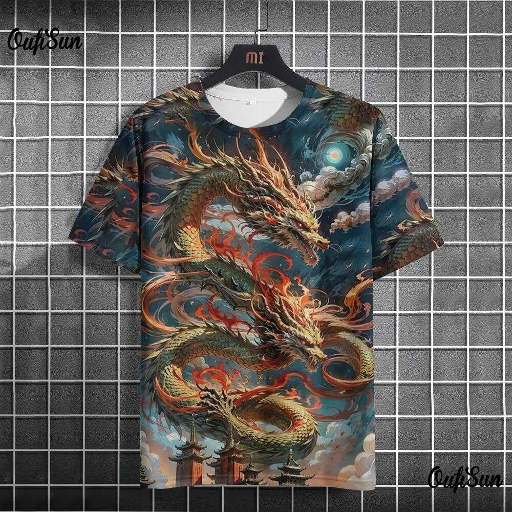 Dragon T-shirt For Men 3D Printed T Shirt Animal Pattern Short-sleeved Oversized Streetwear Tees Summer Casual Men's Tops
