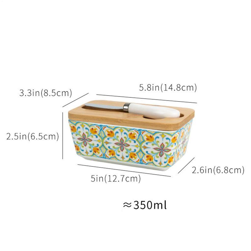 Butter Container Ceramic Box Restaurant Sealed Storage Box Cheese Box with Knife Butter Slicer Butter Dish Tableware