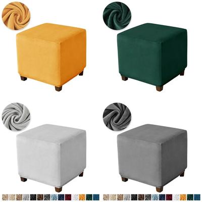 Velvet Ottoman Cover Elastic Square Rectangle Footstool Cover All-Inclusive Solid Sofa Footrest Stool Slipcovers For Living Room