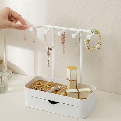 Espositore portaoggetti per gioielli con 5 ganci, porta collane con vassoio in legno, design antiscivolo, espositore per collane, bracciali, orecchini