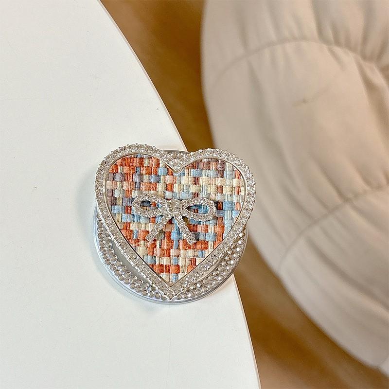 

Diamond Bow Tie Heart-shaped Leather Phone Airbag Holder Light Luxury Magnetic Suction Korean Instagram Style Desktop Watch TV Show Ring