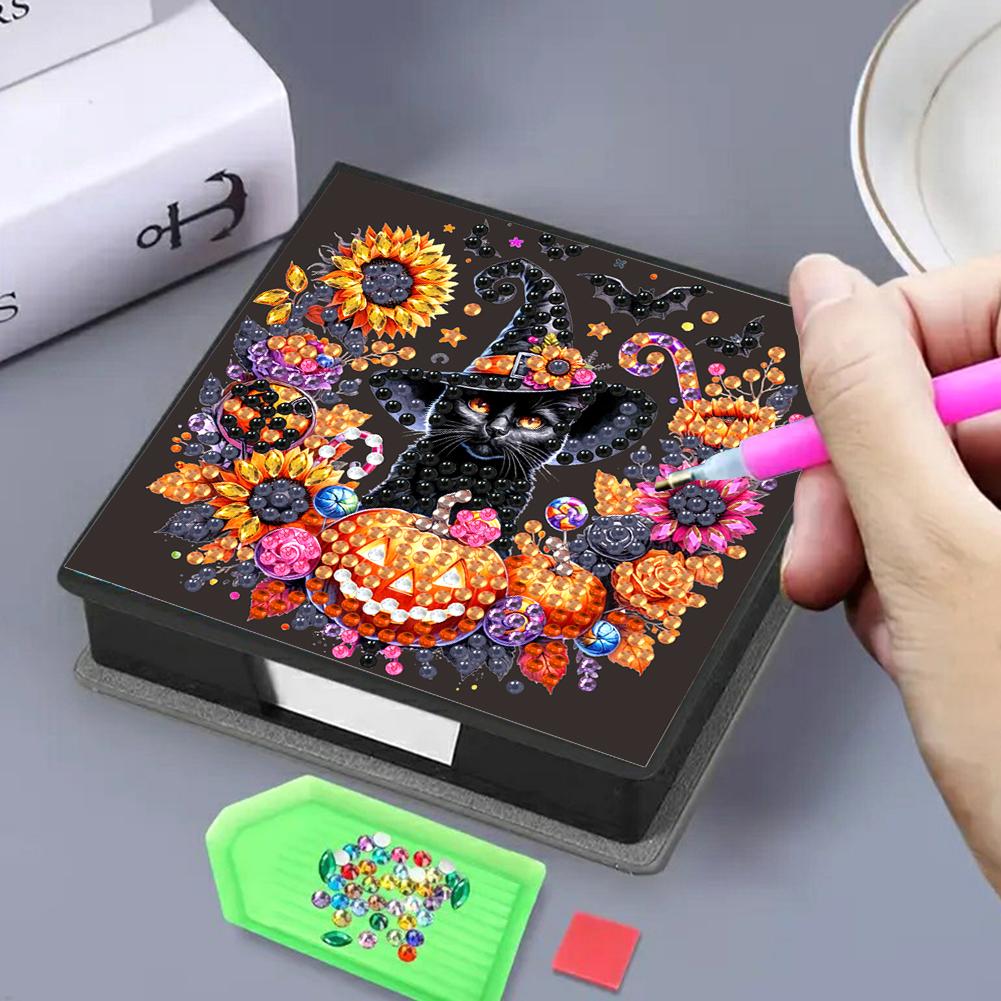 5D DIY PU Diamond Painting Notecard Box with 160 Sheets Paper Gem Art Sticky Note Holder Diamond Art Note Box for Home Office