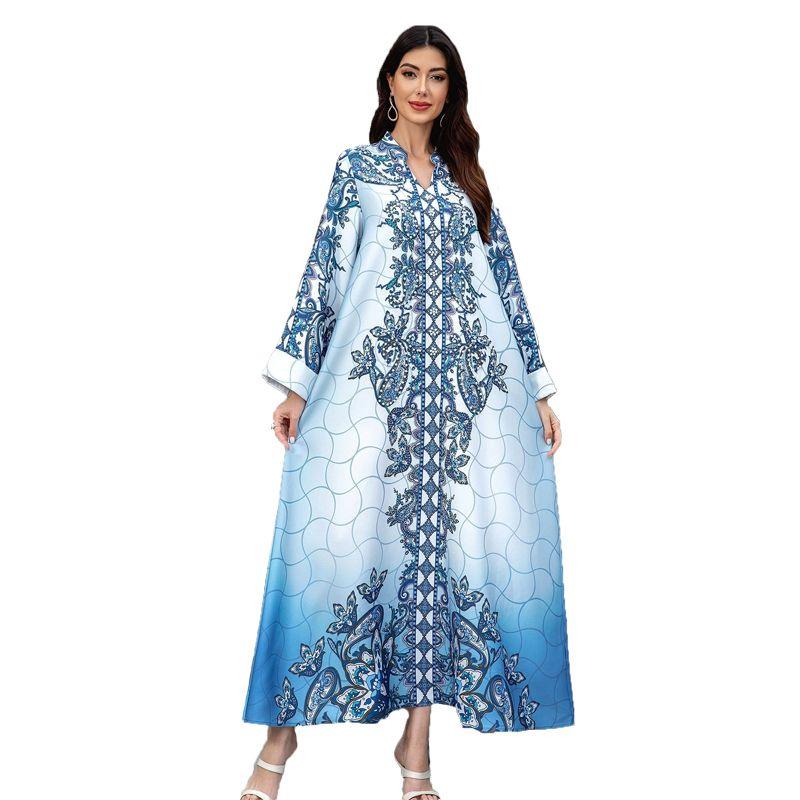 Middle East Cross Border Women clothes Dubai Robe Leopard Print Print Beads Hot Drilling Arab Length Plus size dresses Dress