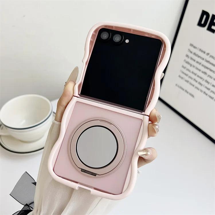 Frosted Matte Wave Magnetic Stand Phone Case for Samsung Galaxy Z Flip 7 6 5 4 3 Flip7 FE Flip6 Mirror Rotation Bracket Cover