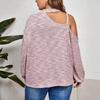 Plus Size Women S Knitted Loose Slanted Neck Solid Color Long Sleeve Top