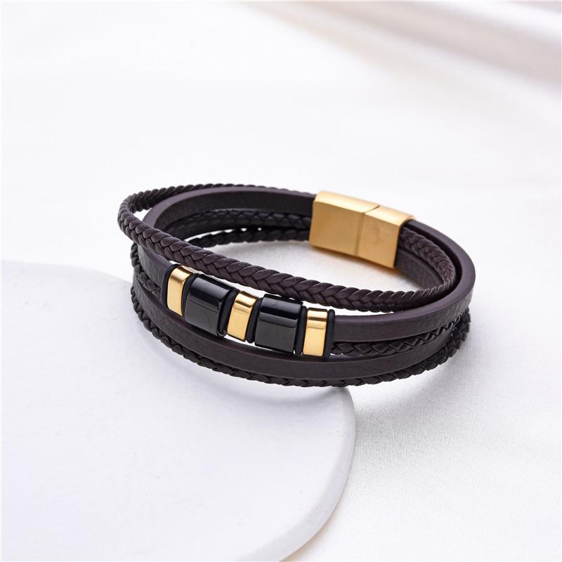 

Розпродаж, модний класичний чорний плетений шкіряний інкрустований хрест, магнітна прихована безпечна пряжка, діловий повсякденний подарунок чоловічому браслету 21cm