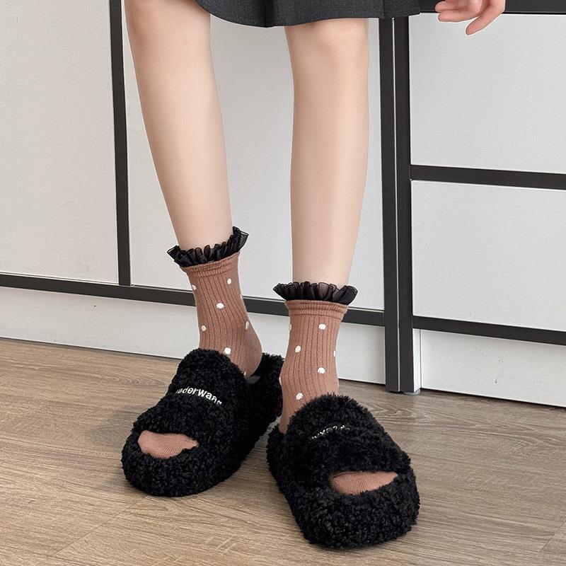 24 Autumn And Winter Mesh Lace Socks Children'S Japanese Retro Polka Dot Fashion Medium Tube Women'S Socks Short Women'S Socks