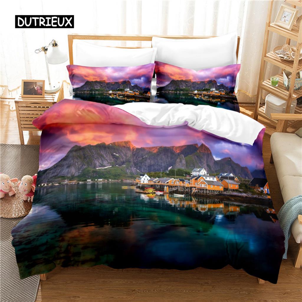 

Комплект постельного белья Seaside City, комплект пододеяльников, постельное белье с 3D-печатью, комплект постельного белья размера Queen, модный дизайн EU single(135x200cm)