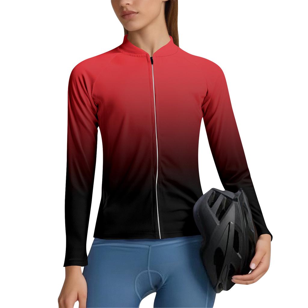 Women's Gradient Cycling Suit Long Sleeved Cycling Top With 3 Back Pockets, Breathable, Quick Drying, Moisture Wicking And Reflective S