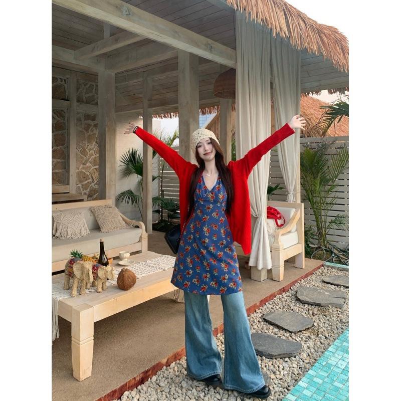 Sweet Spice Girl Floral V-neck Sleeveless Dress Women's 2026 New Summer Waist Thin Chic Vest Skirt Long Dress