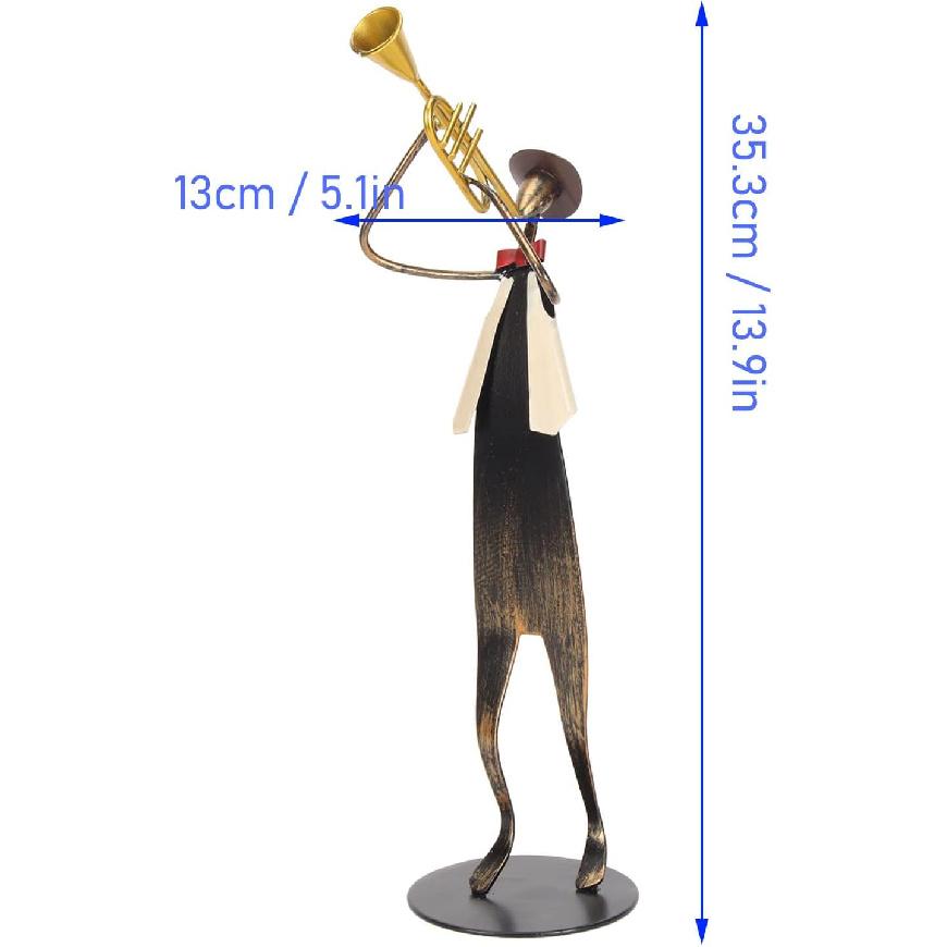 Trumpet Player Figurine Modern Abstract Handcrafted Metal Musician Sculpture for Living Room Tabletop Shelf Desk Office