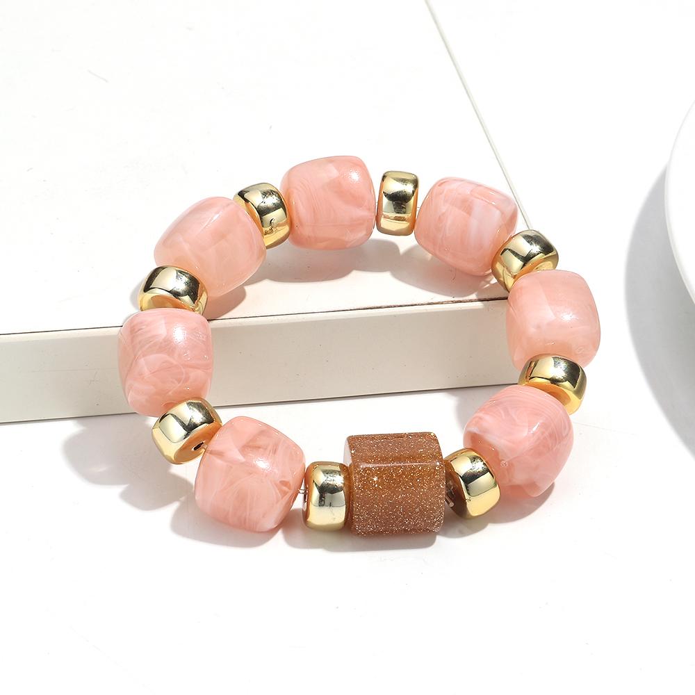 Fashion Acrylic Big Square Beads Bracelet for Women New Trendy Colorful Imitation Stone Strechy Bracelets Statement Jewelry Gift