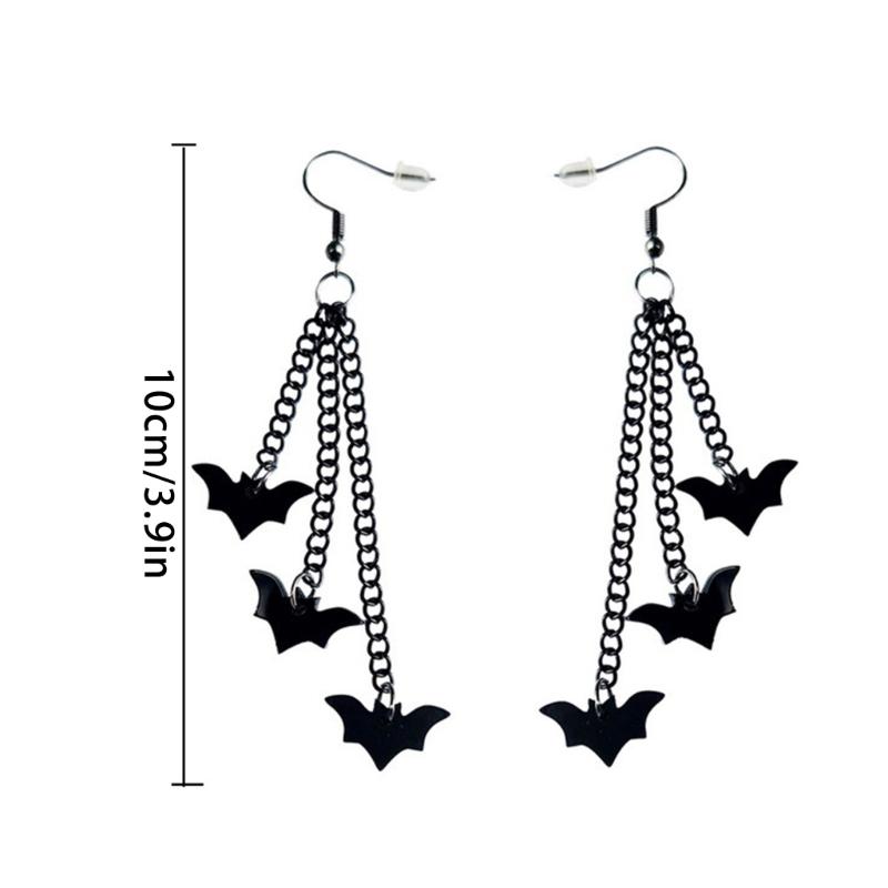 Skull Black Chain Earrings Halloween Ear Drop Earrings Stud Halloween Costume Accessories Hip Hop Ear Piercing Jewelry