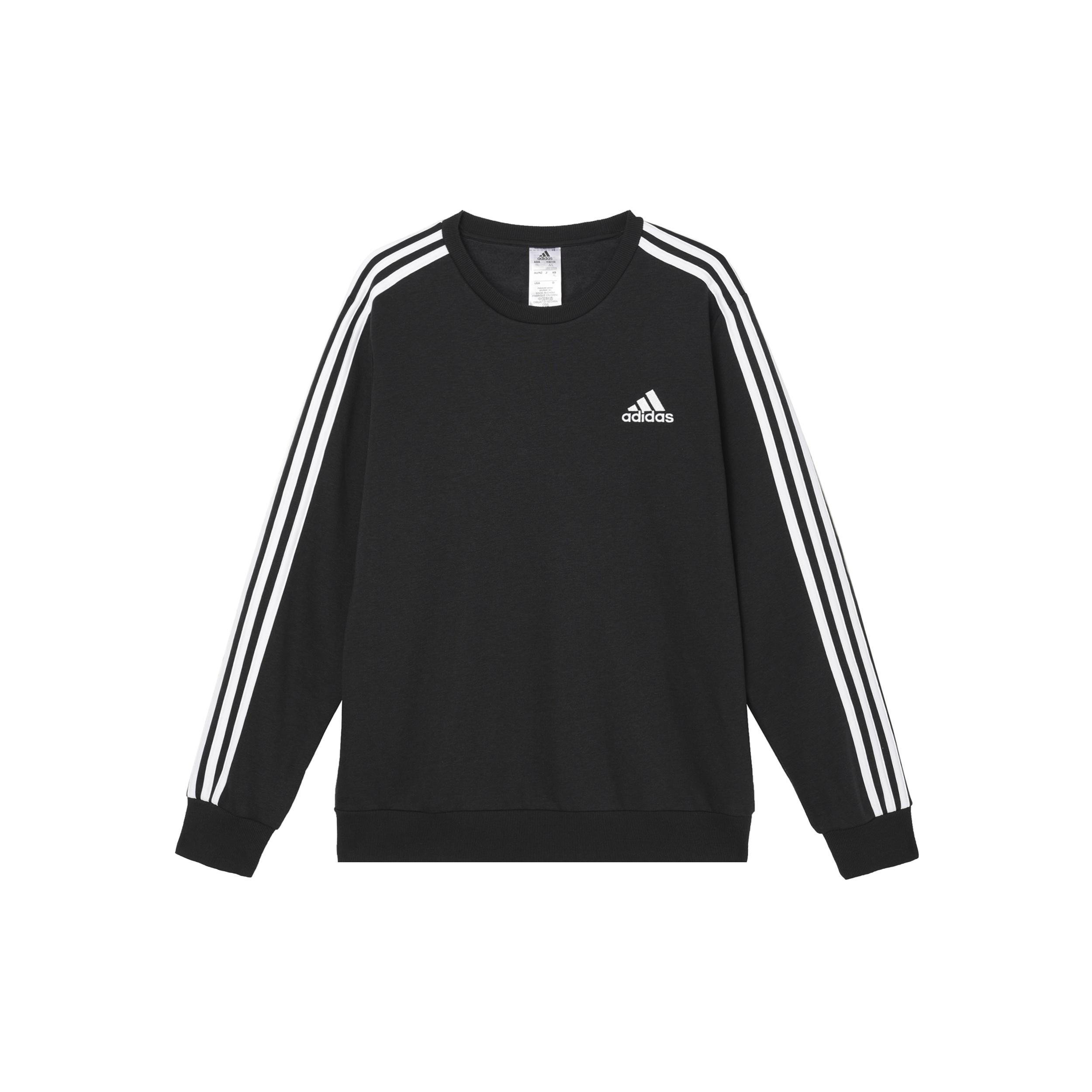Men s adidas 3S Fl Swt Stripe Sports Round Neck Pullover Black GK9106 S