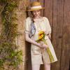 Women's Embroidered Linen Blend Puff Sleeve Top