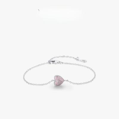 S925 Sterling Silver Girl Pink Full Diamond Love Náramek pro ženy Lehký luxusní Niche Ins Internet Styl Celebrity Ruční šperky pro ženy