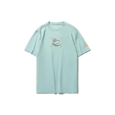 Li Ning Badfive Tactical Embroidery Cartoon Print Round Neck Short Sleeve T-Shirt Men Tops Lake-Gray-Blue AHSR119-3