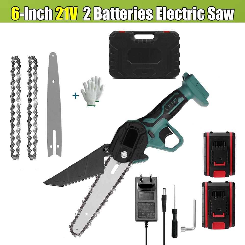

Мини-бензопила, 6 дюймов, 21 В, 2 батареи, ручная электрическая цепная пила с предохранительным замком для обрезки деревьев, резки древесины