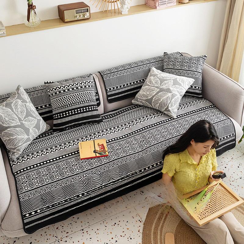Retro Cotton and Linen Sofa Cushion Nordic Summer Universal Cushion Sofa Cover Backrest Towel