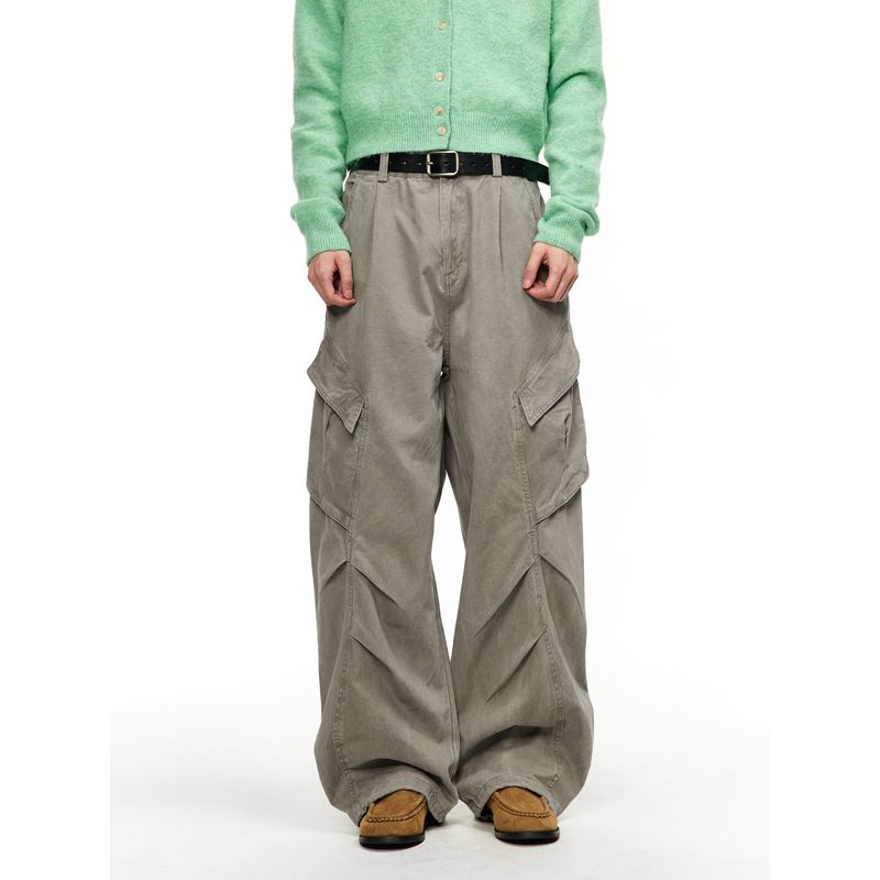 Men's American Retro Deconstructed Design Multi-Pocket Cargo Pants Unisex Loose Casual Pleated Straight-Leg Pants