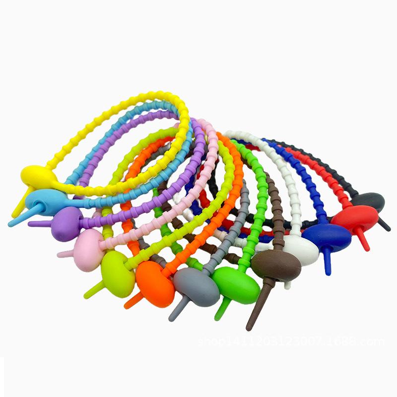 Multicolor TPR Silicone Zip Ties: Elastic Self-Locking, Reusable Cable Organizers & Keychain Pendants.