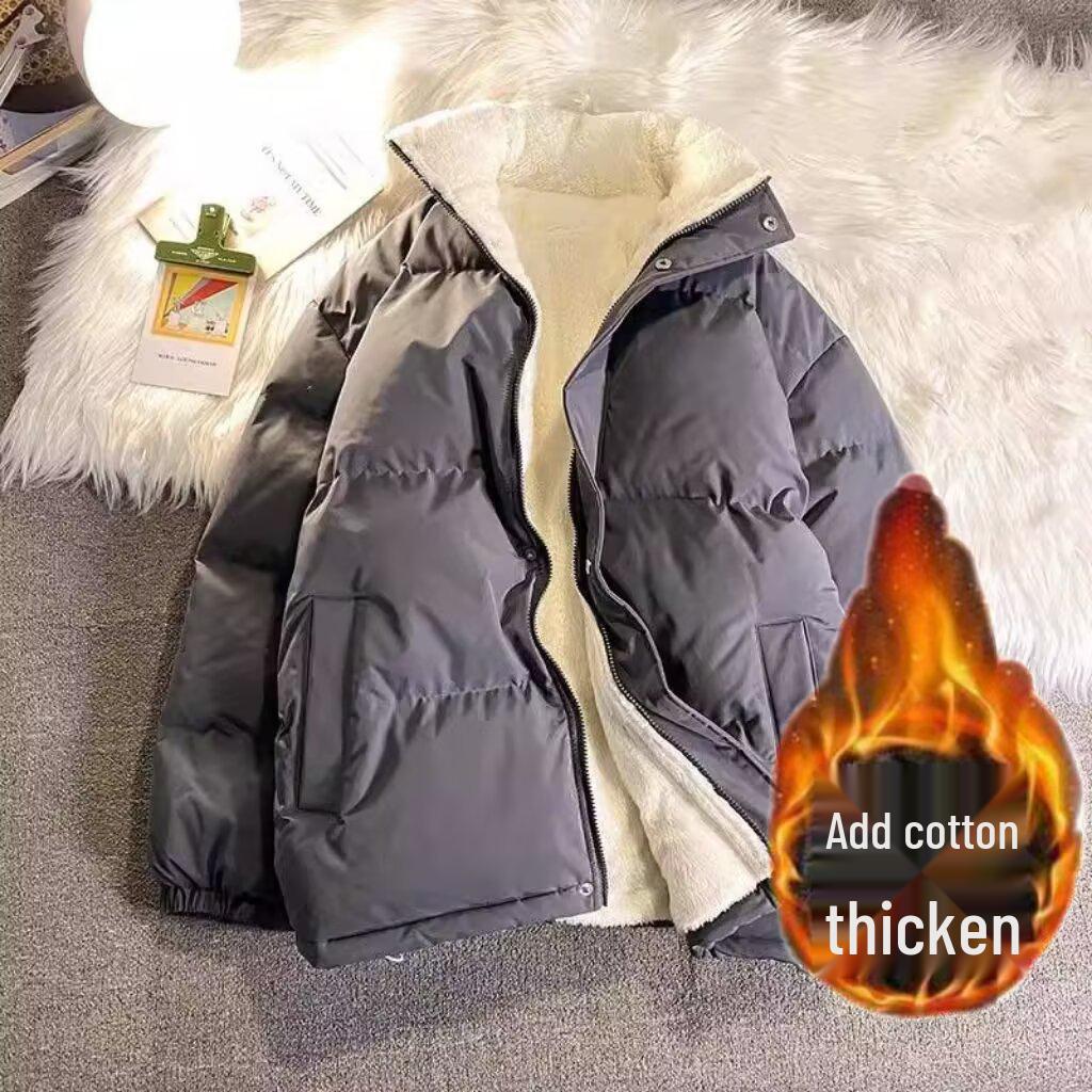 Jugend-Lammwolle-Baumwolljacke: Mit Fleece gefüttert, Stehkragen, Verdickter Wintermantel, Lässige Partner-Mode Oberbekleidung.