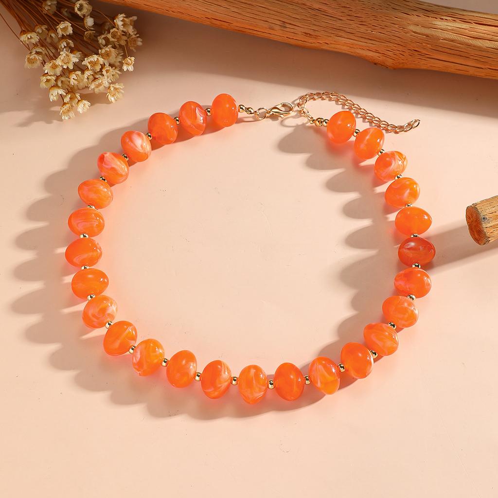 Colorful Chunky Acrylic Round Beaded Choker Necklace for Women Fashion Statement Adjustable Collar Bohemia Summer Jewelry Gift
