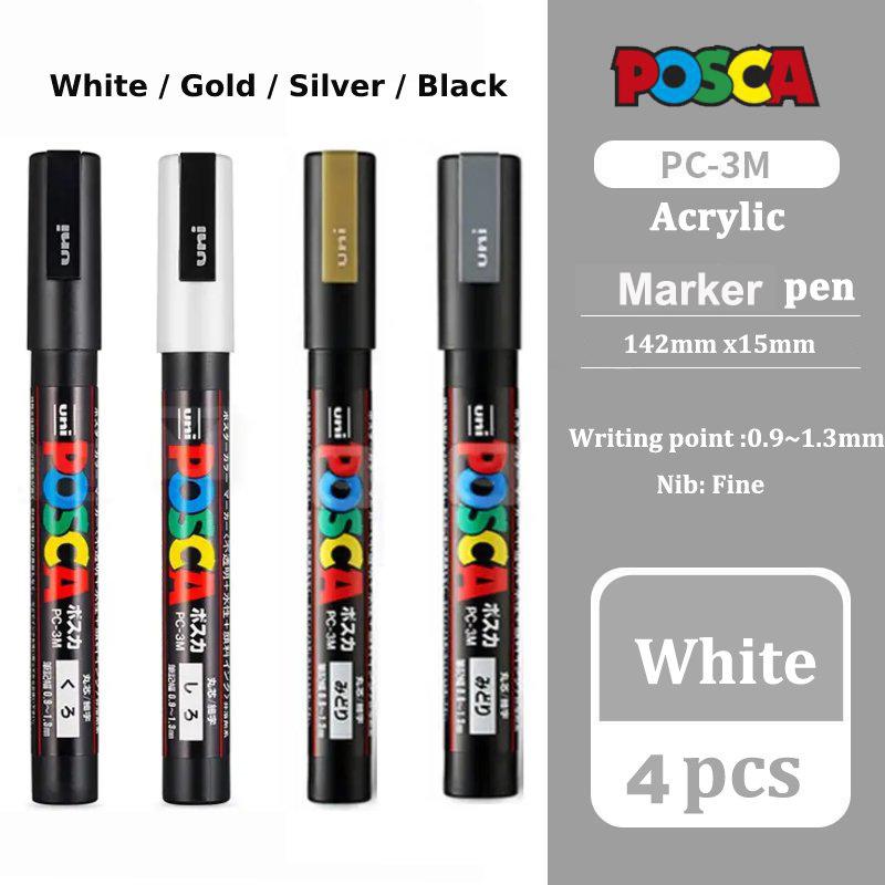 Japan Posca Posterfarbe Markierungsstifte, PC-1M/3M/5M Weiß/Schwarz/Gold/Silber Wasserdichte Farbstifte zum Zeichnen Malen stiften