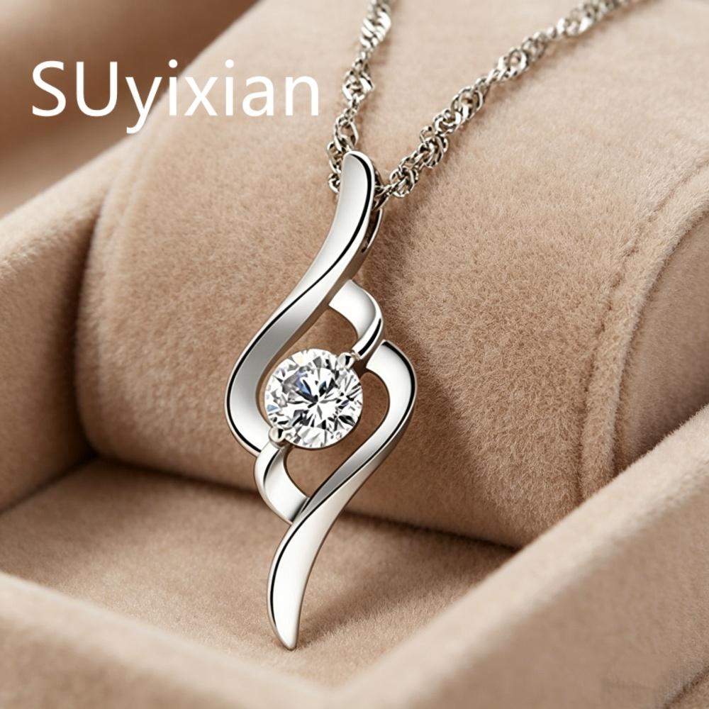925 Sterling Silver Fashion Temperament Elegant Pendant Necklace Inlaid with Zircon, Birthday Party Anniversary Gift