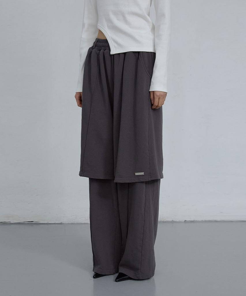 Uusoo Cotton Layered Elastic Waist Pants_ Charcoal