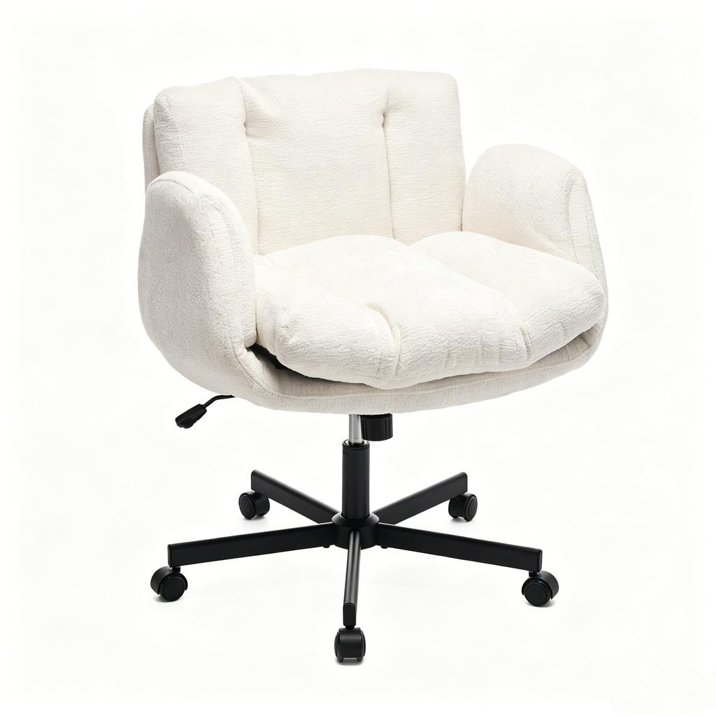 Moderner Chenille Drehstuhl für das Büro, Höhenverstellbare umwandelbare Armlehnen, Schreibtischstuhl für Zuhause, Arbeitszimmer, Schminktisch & Wohnzimmer, Creme / Beige, DE5028BG
