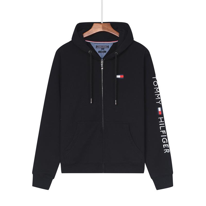Tommy Men's Long-Sleeve Jacket, Hooded Cardigan, Spring & Autumn Sweatshirt, Casual Base Layer
