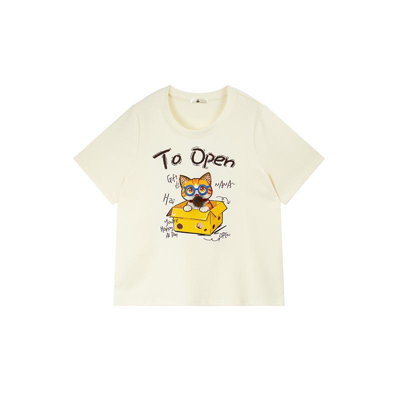 

Shuangtian 2026 Plus Size Women s Heavy Embroidery Cat Short Sleeve Spring T-shirt W-271 3XL