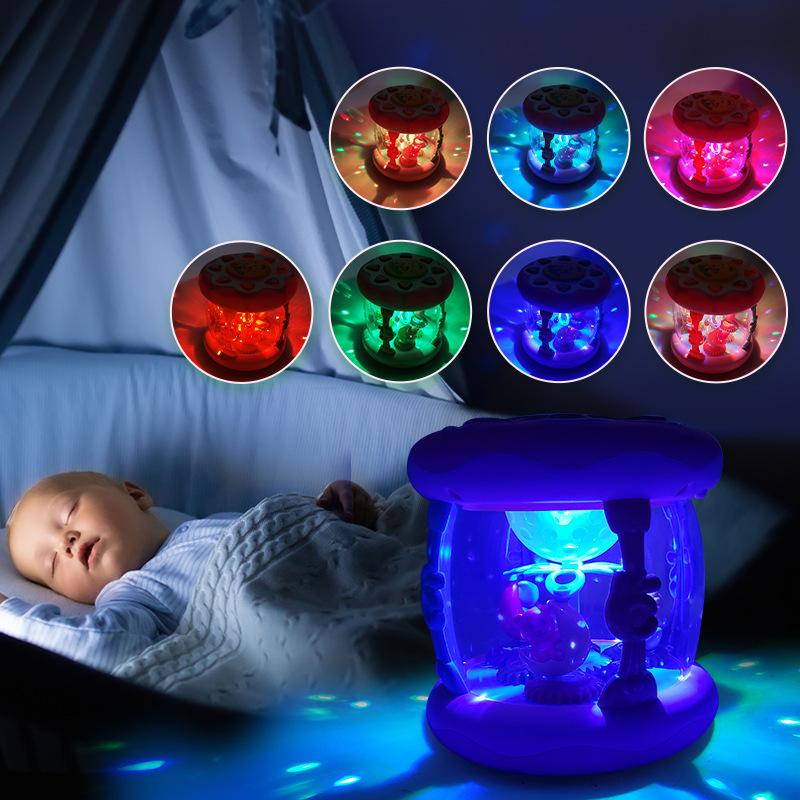 Children'S Light Music Projection Rotating Hand Drum, Multi-Functional Educational Early Education Soothing Toys For Infants And Young Children