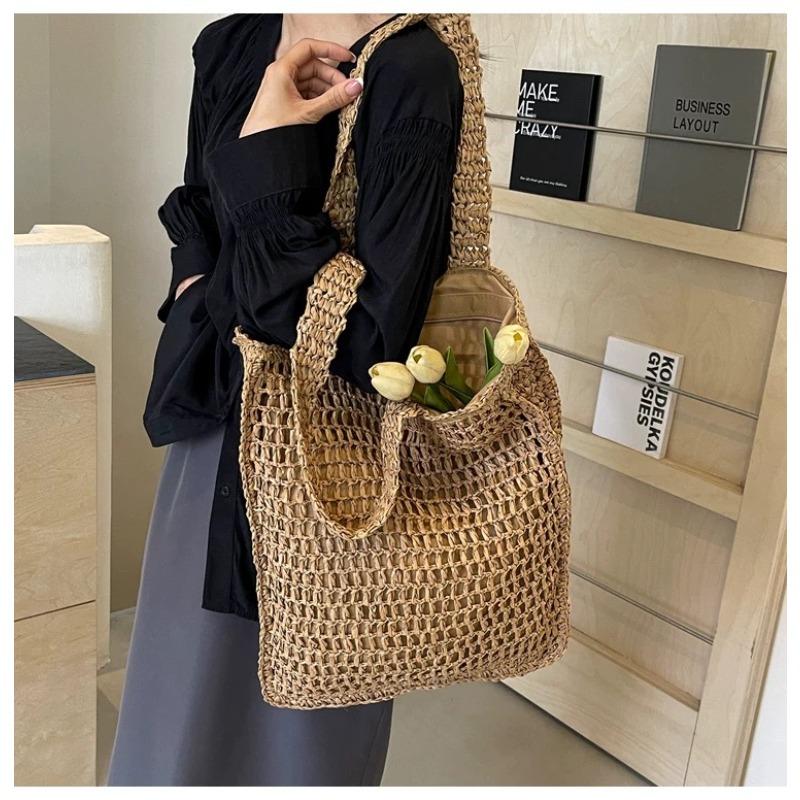 New Hollow Shoulder Straw Bag Large Capacity Tote Bag Versatile Handwoven Bag Women's Travel Beach Women's Bag
