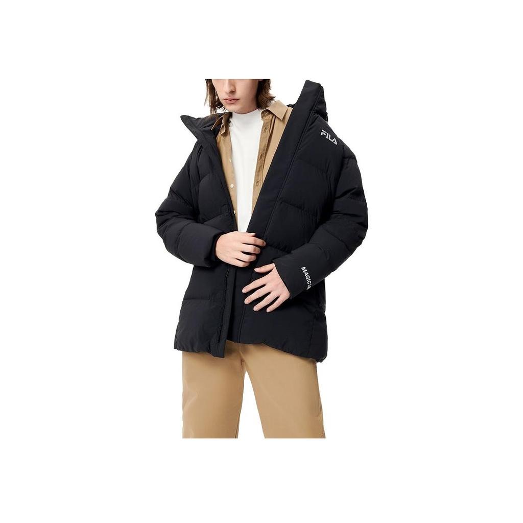 FILA Fleece Hooded Solid Color Zipper Warm Down Jacket Men Jackets Black F51M249904ABK